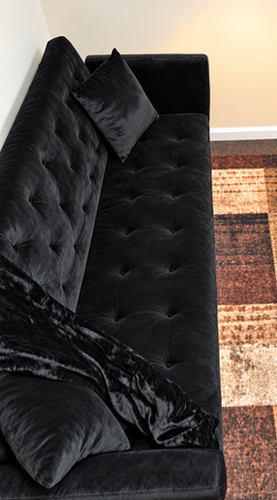 Black Velvet Pullout Sleeper Sofa w/Pillows & Velvet Blanket