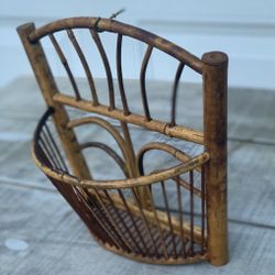 Vintage Boho Rattan Bamboo Wicker Wall Magazine Rack/Organizer Flower Basket 11”