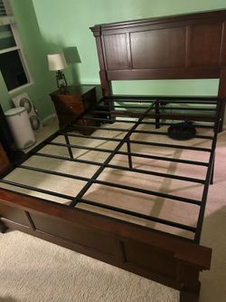 Queen Bed with Platform Frame & Matching Nightstand