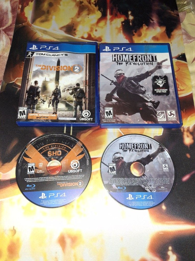 PS4 HOMEFRONT: THE REVOLUTION & THE DIVISION 2 GAME...VERY GOOD CONDITION...ADULT OWNED AND KEPT IN A SMOKE FREE HOME...$10 FOR BOTH...
