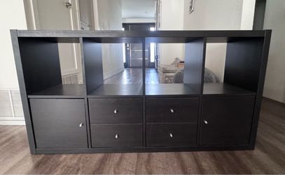 IKEA Shelving unit, with 2 doors with 4 drawers black-brown