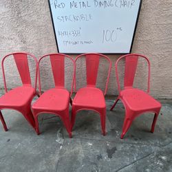 Set Of 4 Red Metal Dinning Chairs 4 Sillas De Metal 