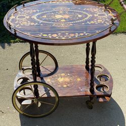 Antique Inlay Beverage Cart 
