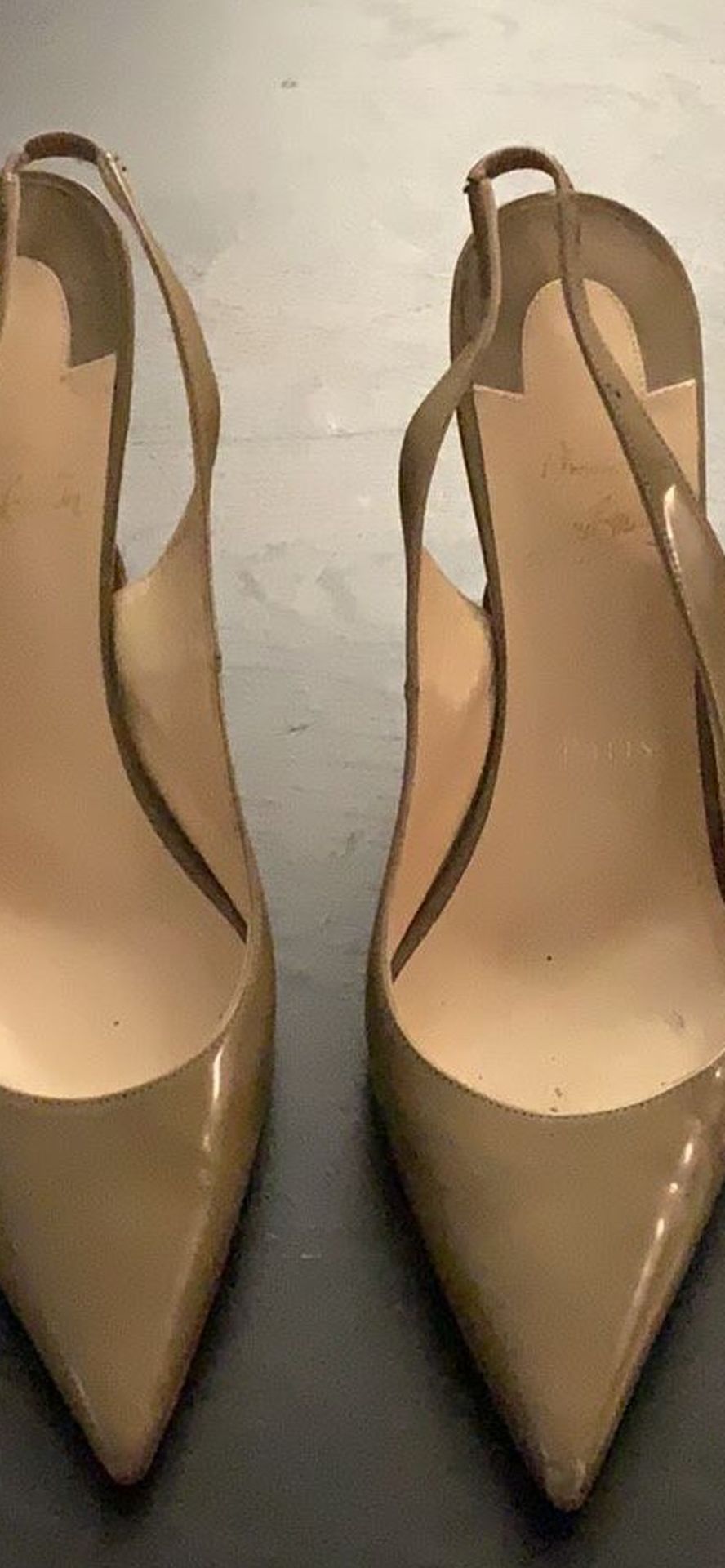 Christian Louboutin- Tan Patent Clare Sling Heel