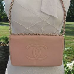 Chanel Baby Pink Caviar Leather CC Logo Large Bag Wallet