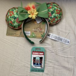 Disney Minnie Mouse Main Attraction Ear Headband Enchanted Tiki Room And Stitch Pin New