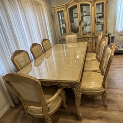 Beige Dining Table With Chairs And Cabinet