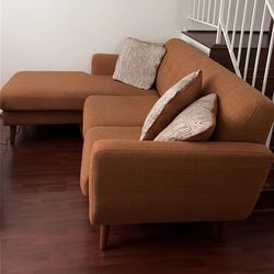 Orange Sofa with Ottoman