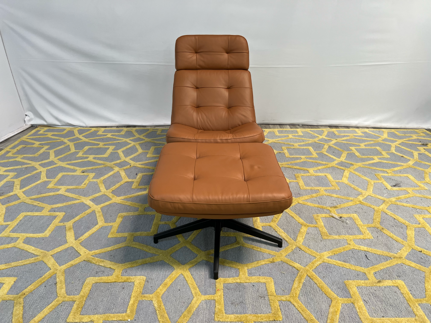 ( Delivery Available ) Ikea Havberg Leather Light Brown Lounge Chair with Ottoman