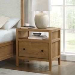 Pike & Main Avalon 1 Drawer Nightstand, Light Brown, Wood with 2 Outlets and 2 USB Ports
