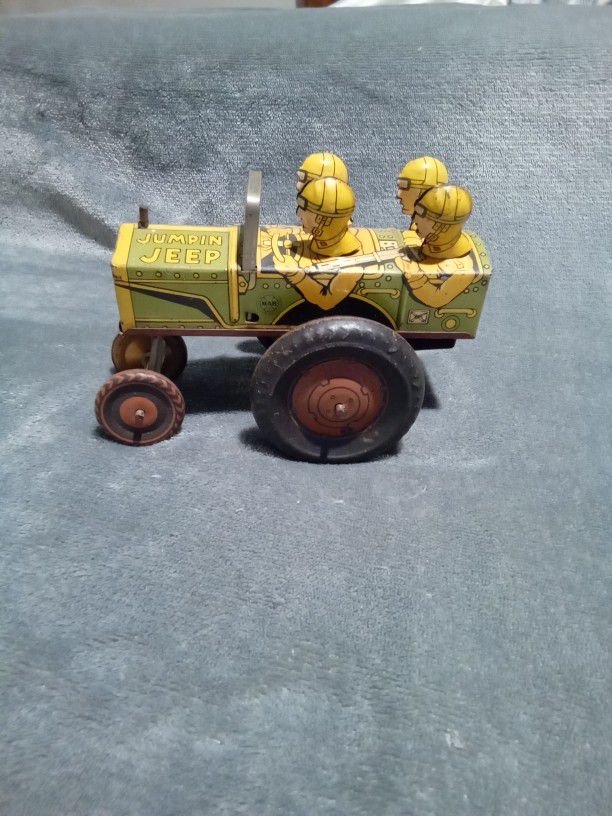 Vintage 1930's Litho Marx Jumpin Jeep Tin Wind Up Tin Toy