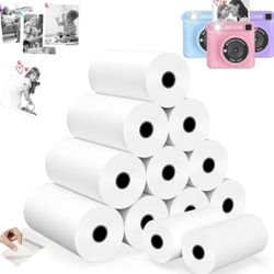 12 Rolls Mini Thermal Printer Sticker Paper, Kids Instant Camera Refill Print Paper, Atnadov HD Thermal Paper for Most Kids Instant Camera (White-12 R