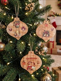 Set of 3 Cedar Wooden Christmas Hanging Ornaments "Special Delivery" Bell, 4 in