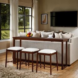 Sofa Table Counter Height With 3 Stools Walnut/Beige