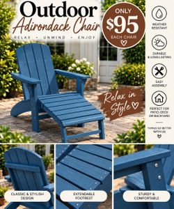 Outdoor Adirondack Chair with Extendable Footrest