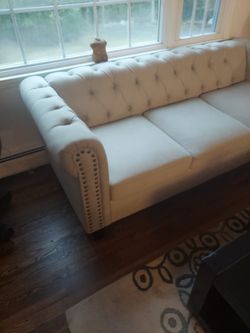 Stanford tufted ivory linen fabric sectional sofa

