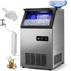 New Commercial Ice Maker 120 lb./24 H, Freestanding w/35 lbs. Storage, Stainless Steel