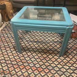 Small teal table-Measurements In Photo