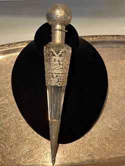 Huge European antique silver crystal scent bottle