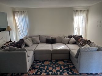 Large Modular U-Shaped Sectional Couch with Ottomans – Gray