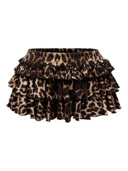 BEAUDRM Women's Y2K Cheetah Print Ruffle Mini Skirt Leopard Tiered Layered A Line Cake Skirts Multicolor X-Small