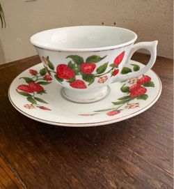 Vintage Teleflora Strawberries Tea Cup & Saucer