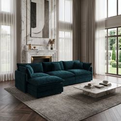 Fremont 112" Modular Chenille Upholstered L-Shaped Sectional Sofa with Ottoman