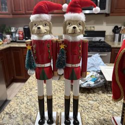 Festive Dog Nutcracker with Santa Hat - Red and White