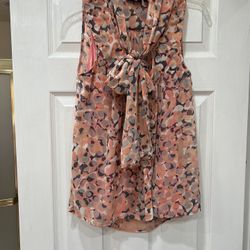 New Peach Pattern Bow Sleeveless Blouse