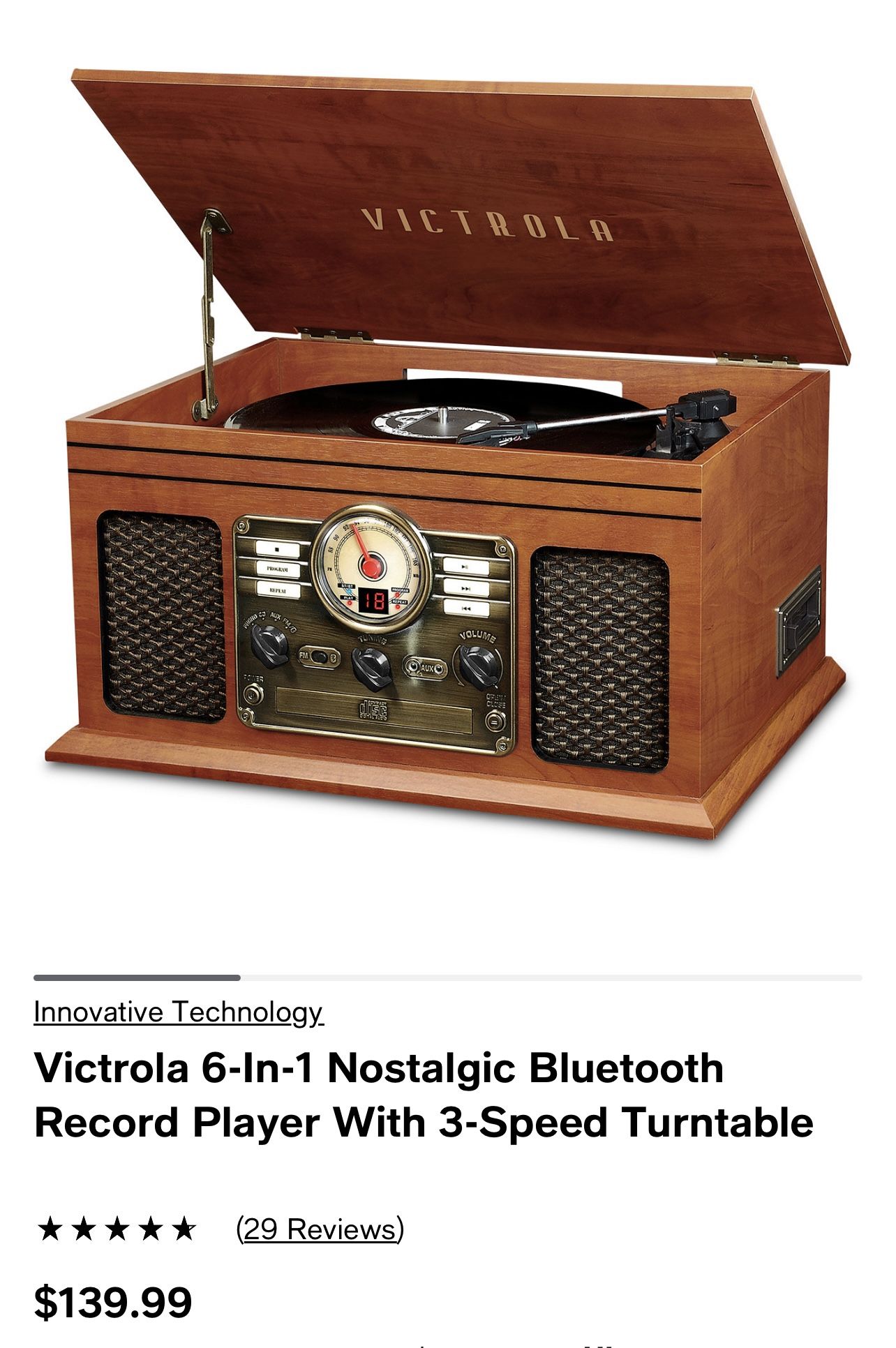 The Victrola 6-in-1 Nostalgic Record Player packs awesome features into a classic package