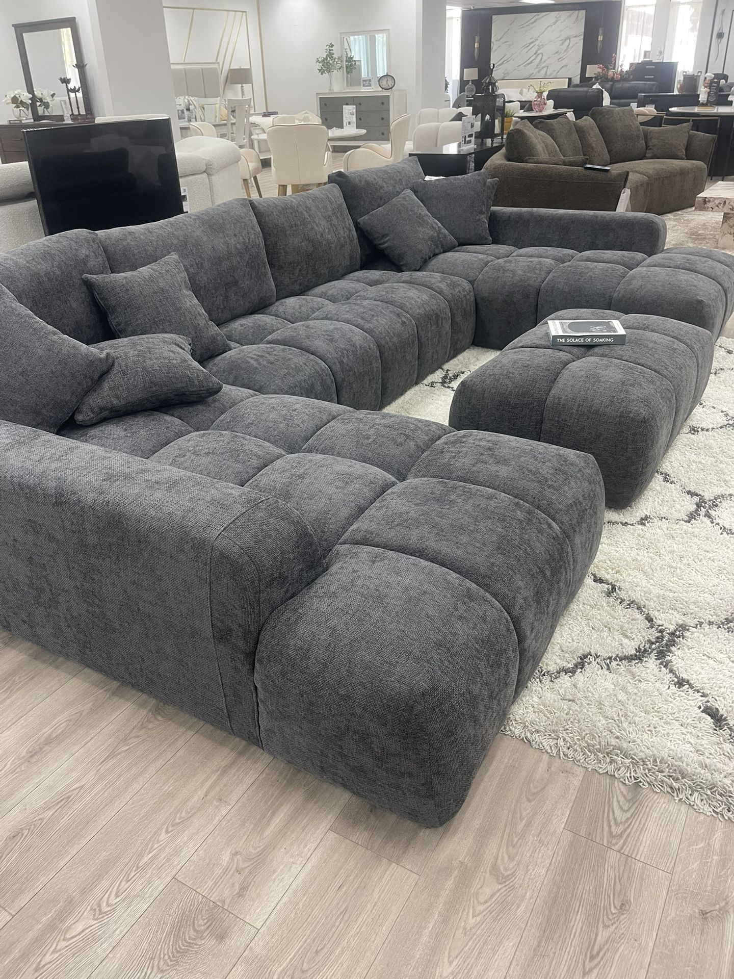 Grey Sectional Sofa With Double Chaise + Ottoman