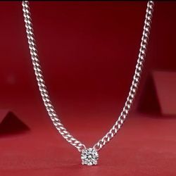 Round Cut Moissanite Necklace 925 Silver 18 K Gold Plated Cuban Chain Hip-hop Style Necklace Clavicle Chain 