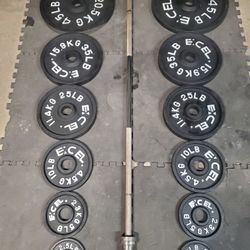 Olympic Weight Set Includes 2x45lbs 2x35lbs 2x25lbs 2x10lbs 2x5lbs 2x2½lbs & Solid 45lb Bar..290lbs with Bar
