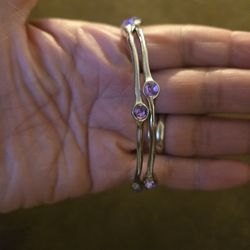 Silvertone Bangles with Purple Rhinestones