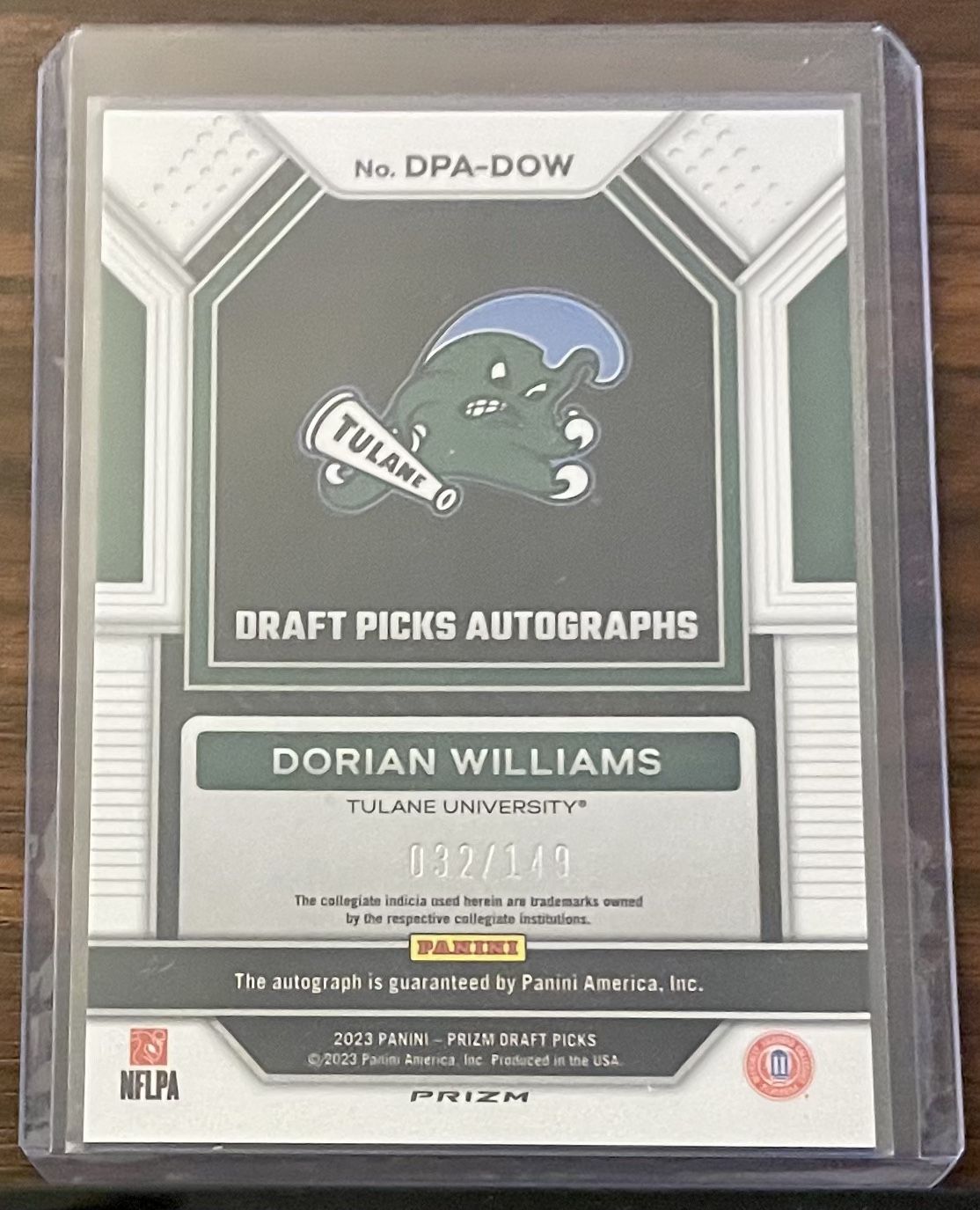 2023 Prizm Draft Picks Dorian Williams Blue Draft Picks Auto #032/149