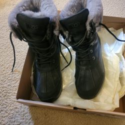 UGG ADIRONDACK III BLACK LEATHER WATERPROOF SNOW WOMENS BOOTS