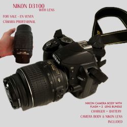Nikon Professional DSLR Camera With Flash & 2 lens - D3100 Body With 2 Lens Bundle