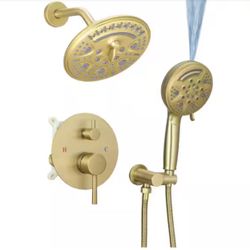 Single Handle 8-Spray Round Shower Faucet 2.5 GPM with Detachable Handheld Shower in Brushed Gold (Value Included)