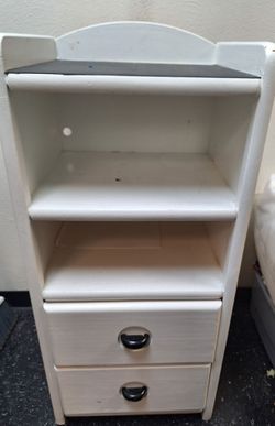 White Wood Nightstand with Shelves and Drawers