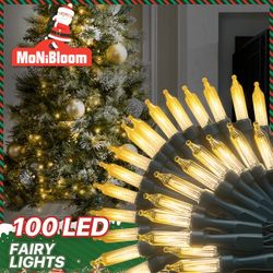 43Ft Christmas Tree Lights, Reusable 8 Modes LED Christmas Lights Indoor Outdoor Waterproof with Charge Power, Time Setting Function and 100 Bulbs, Wa