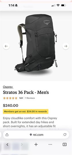Osprey Stratos 36 Hiking BackPack OBO