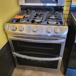 LG ThinQ 5 Burner Double Oven Gas Stove 30 Wide WB