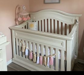 Crib, full conversion, and dresser
