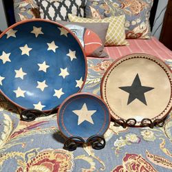 Set of three Red Oaks Pottery Redware Plate Pam Armbrust East Illinois Studio Pottery