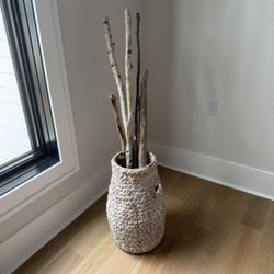 Tall Wicker Basket W Sticks 