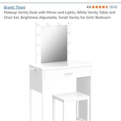 Makeup Vanity Desk with Mirror And Lights with Chair