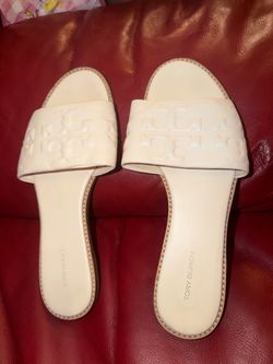 Tory Burch t sport white leather sandals