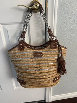 Woven Straw Tote Bag with Chain Handles