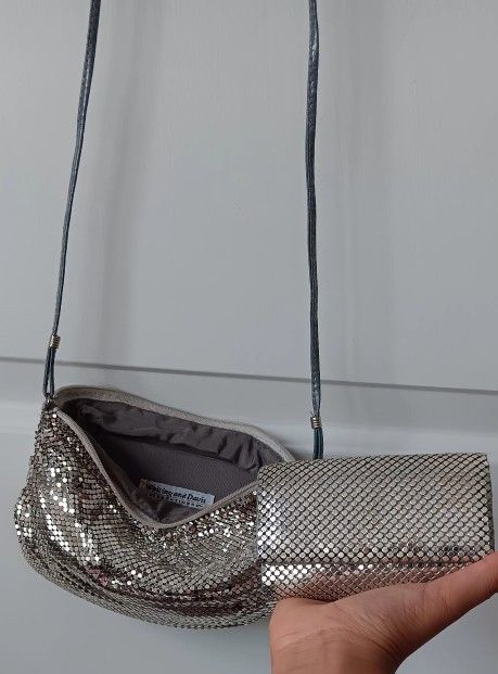 WHITING & DAVIS Vintage Silver Mesh Metal Crossbody Purse and Wallet