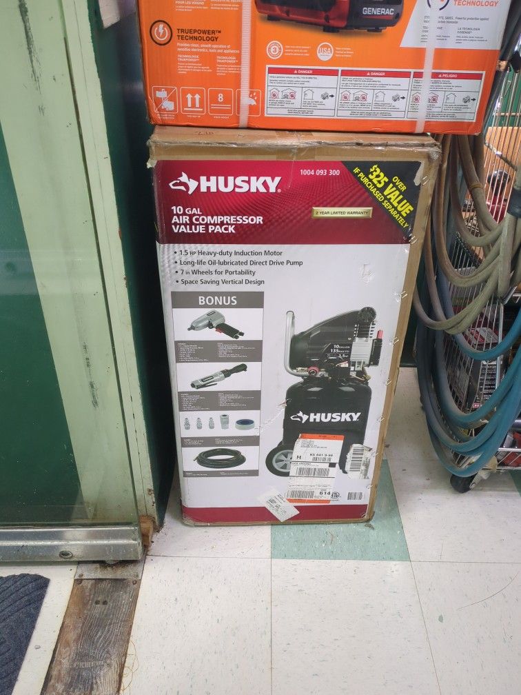 husky air compressor with two air tools 10 gallon